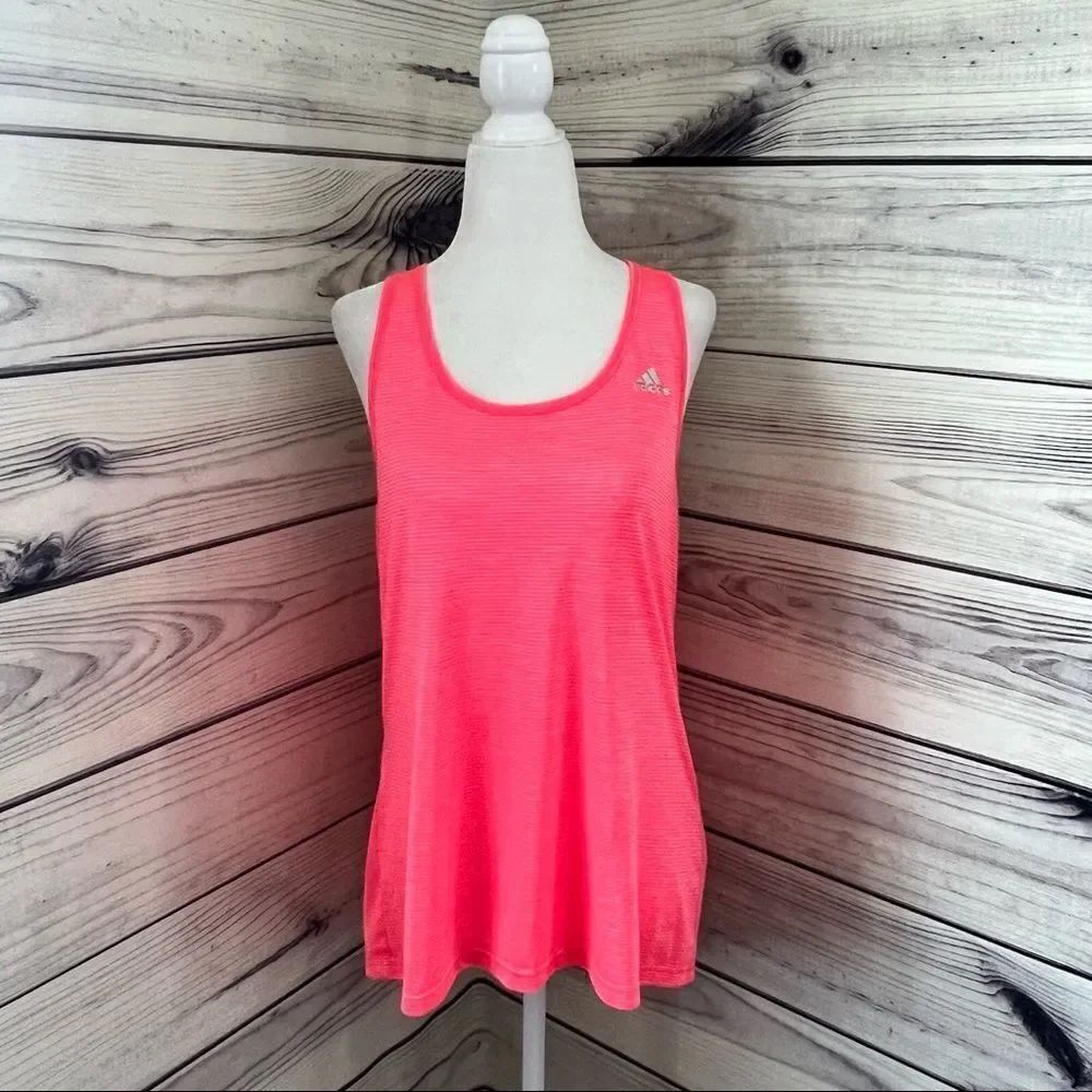 Adidas Bright Coral-Pink Athletic Racerback Tank Top Large